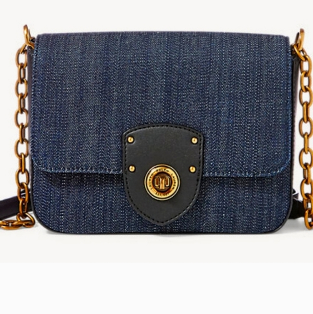 NWOT LAUREN Ralph Lauren Millbrook Denim Chain Crossbody Bag Navy